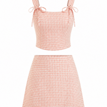 Pink Gingham Crop Top and A-Line Mini Skirt Two-Piece Set