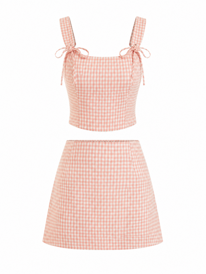 Pink Gingham Crop Top and A-Line Mini Skirt Two-Piece Set