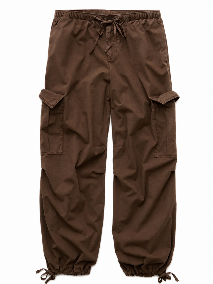 Brown Relaxed Fit Cargo Pants with Drawstring Waist