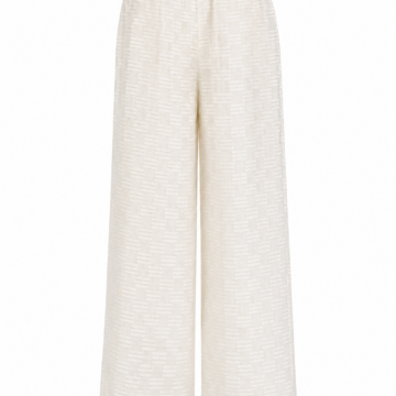 Off-White Textured Wide-Leg Trousers with Elastic Waist