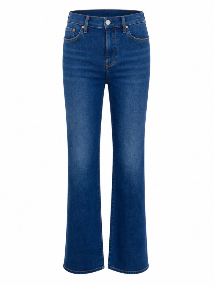 Medium Blue High-Rise Flared Jeans with Faded Thighs
