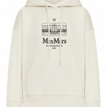 Off-White Relaxed Hoodie with Black Graphic Print