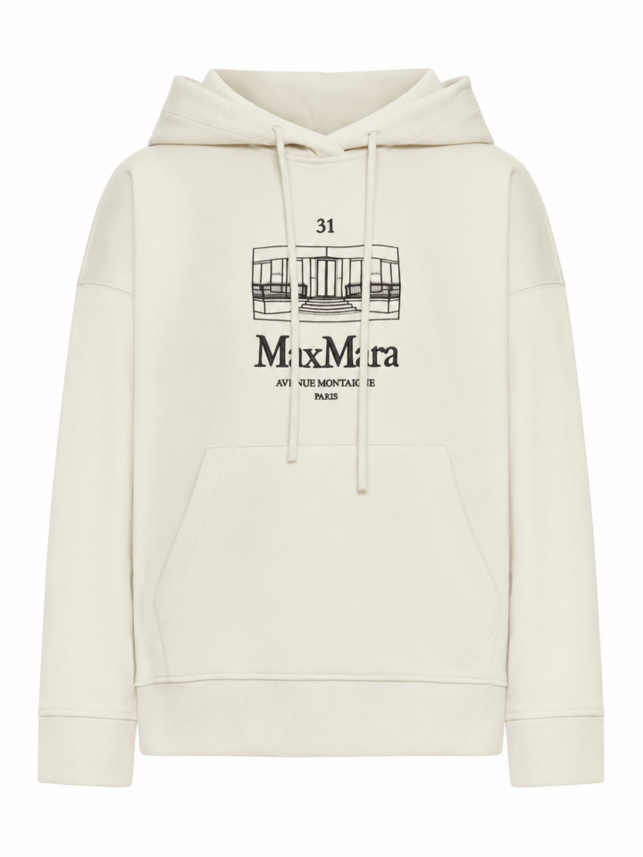 Off-White Relaxed Hoodie with Black Graphic Print