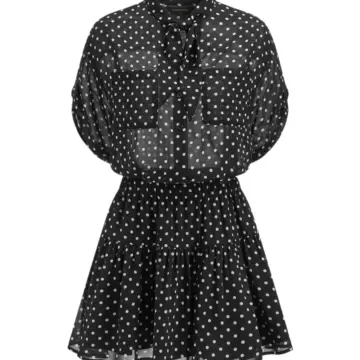 Black Polka Dot Sheer Tie-Neck Mini Dress