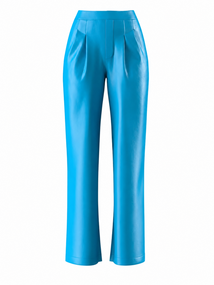 Bright Blue High-Waisted Wide-Leg Pleated Trousers