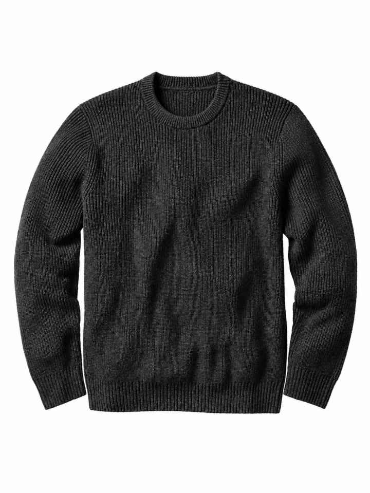Charcoal Grey Ribbed Crew Neck Knit Sweater