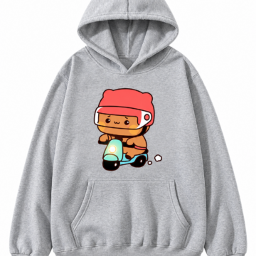 Heather Gray Relaxed Fit Pullover Hoodie with Bear Graphic