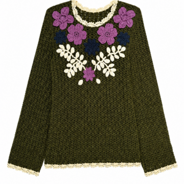 Olive Green Crocheted Floral Top