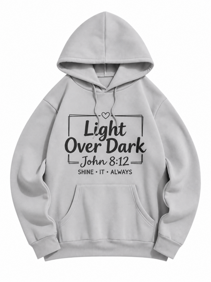 Light Grey Oversized Pullover Hoodie with Graphic Print