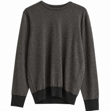 Charcoal and Light Grey Stripe Drop Shoulder Crew Neck Sweater