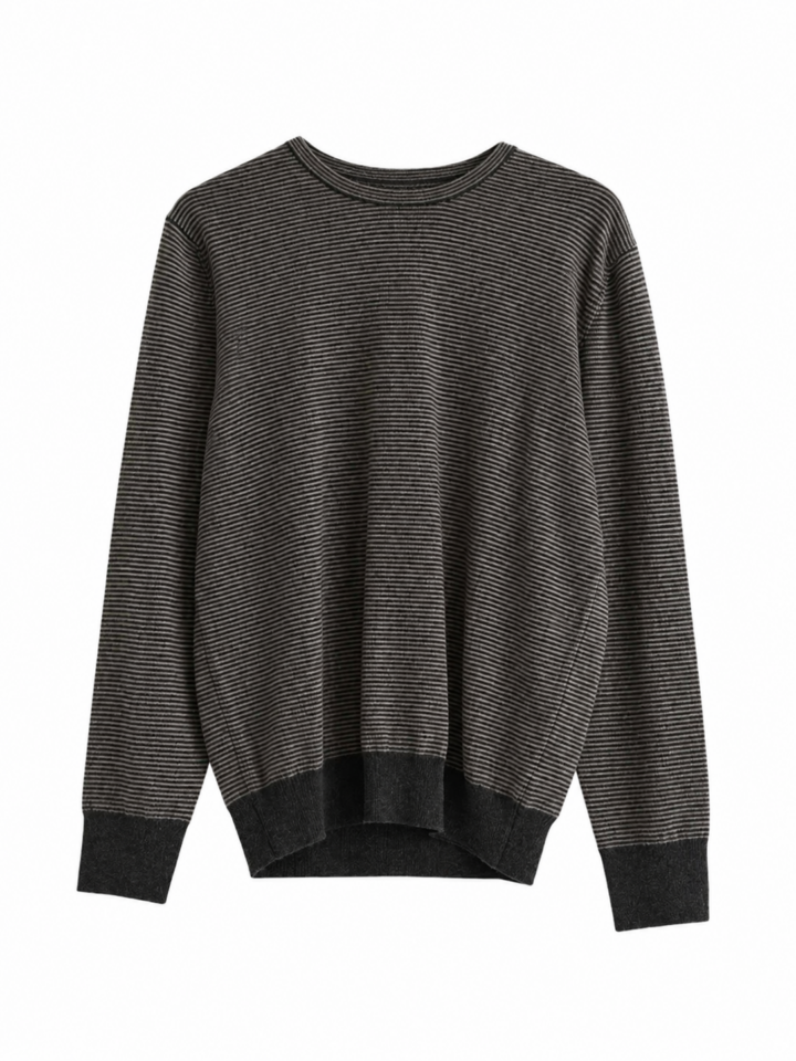 Charcoal and Light Grey Stripe Drop Shoulder Crew Neck Sweater