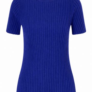 Royal Blue Ribbed Knit Short Sleeve Crew Neck Top