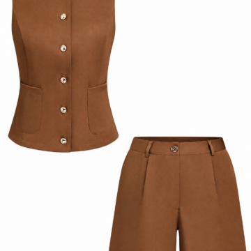Brown Tailored Vest and High-Waisted Shorts Two-Piece Set