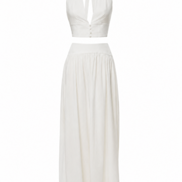 White Halter Neck Two-Piece Set with Cropped Top and Maxi Skirt