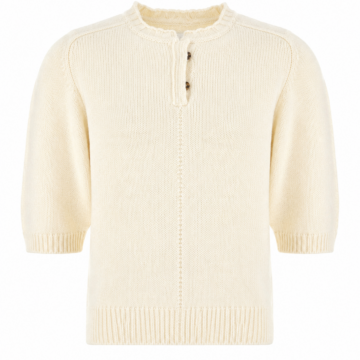 Cream Short Sleeve Mock Neck Henley Knit Top