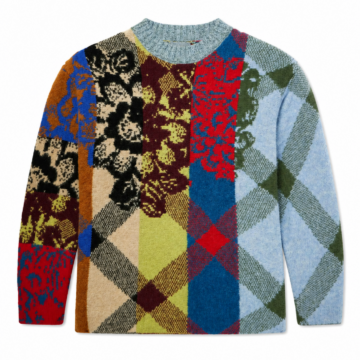 Multicolor Patchwork Argyle Floral Crew Neck Sweater