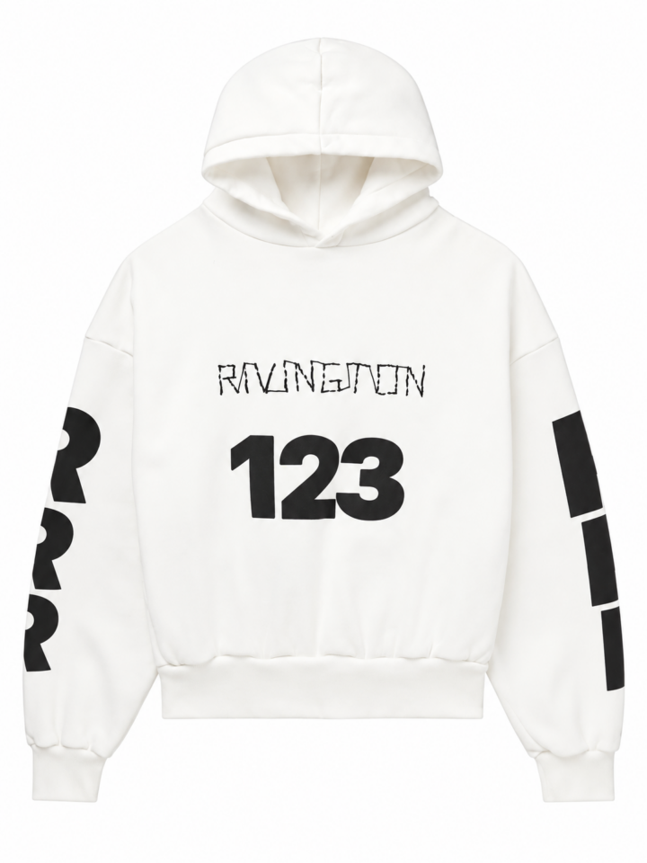 White Oversized Graphic Hoodie with Drop Shoulders