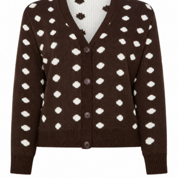 Dark Brown Polka Dot Cardigan with Button Front