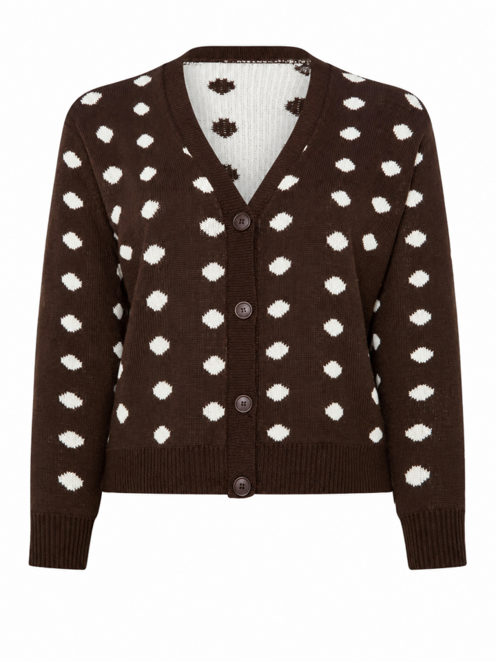 Dark Brown Polka Dot Cardigan with Button Front