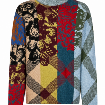 Multicolor Paneled Argyle Floral Pullover Sweater