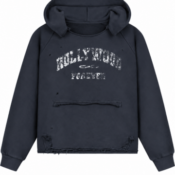Black Distressed Hoodie with Faded Graphic and Raw Hem