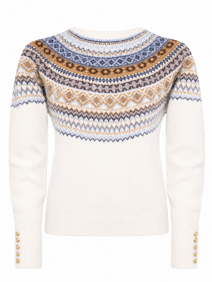 Cream Fair Isle Pattern Crew Neck Knit Sweater