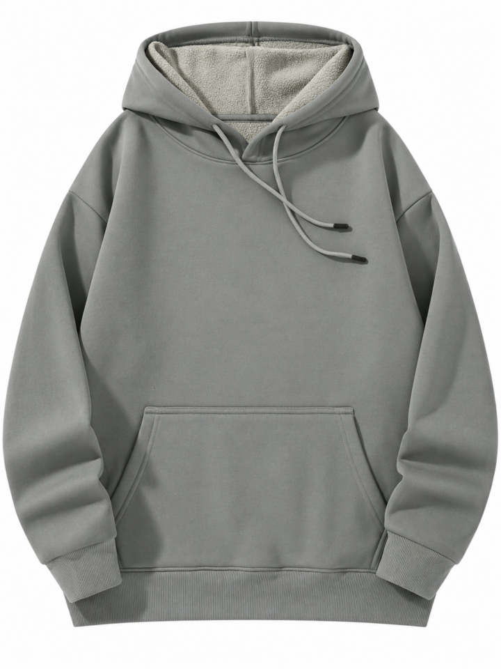 Solid Grey Oversized Pullover Hoodie with Kangaroo Pocket