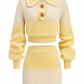Yellow Ombre Knit Two-Piece Set with Cropped Top and Mini Skirt
