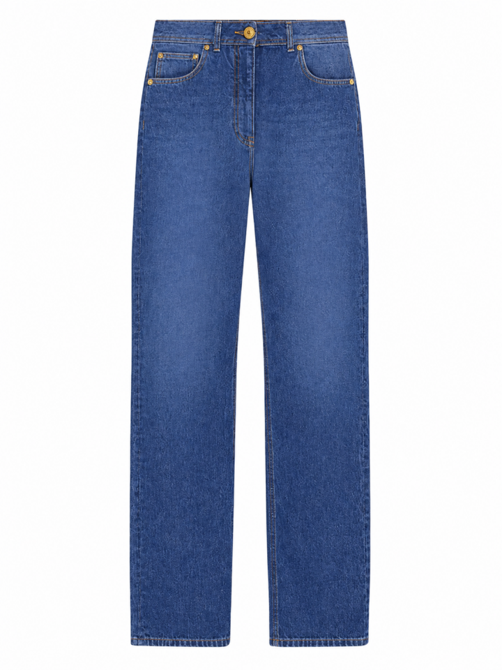 Medium Blue High-Rise Straight-Leg Jeans