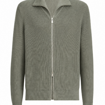 Sage Green Zip-Up Ribbed Knit Sweater