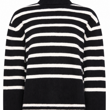 Black and White Striped Turtleneck Knit Sweater