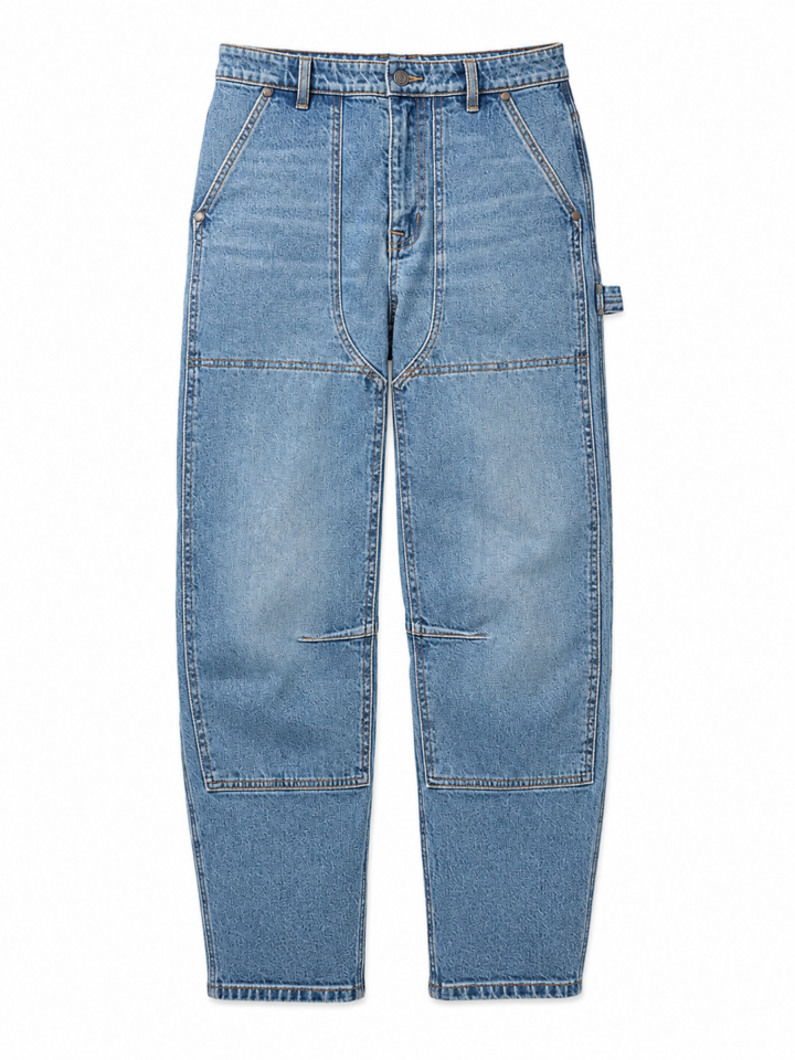Medium Blue Straight-Leg High-Rise Jeans with Contrast Stitching