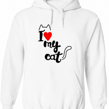 White Pullover Hoodie with Cat Graphic