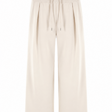 Off-White Wide-Leg Trousers with Front Pleats