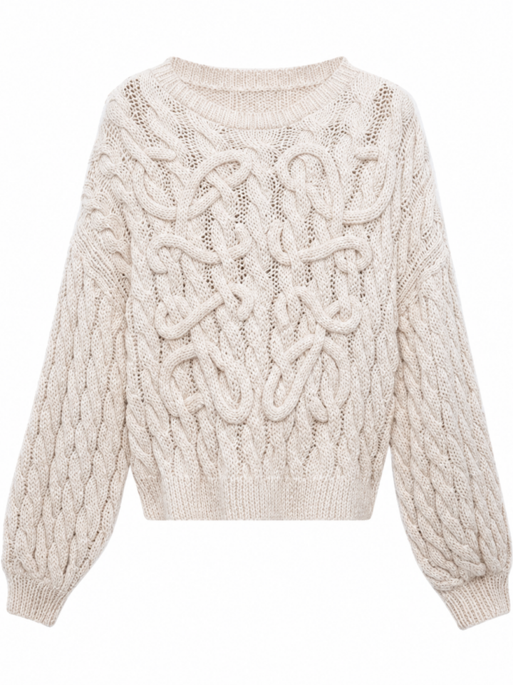 Off-White Chunky Cable Knit Crewneck Sweater