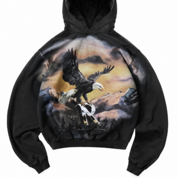 Black Oversized Hoodie with Eagle Graphic Back