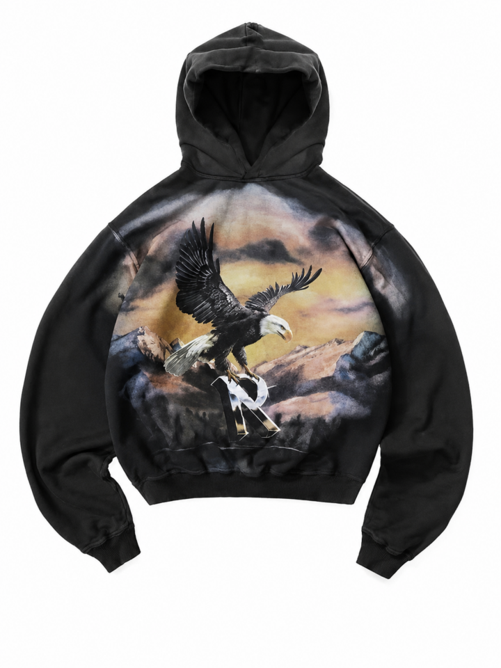 Black Oversized Hoodie with Eagle Graphic Back