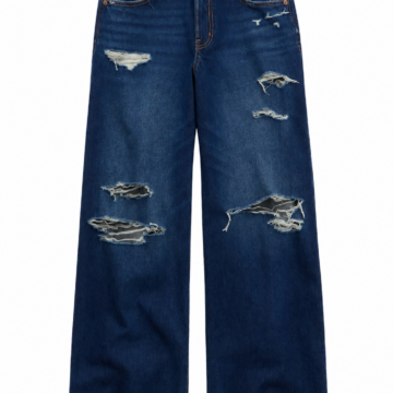Dark Distressed Wide-Leg Jeans with Raw Hem
