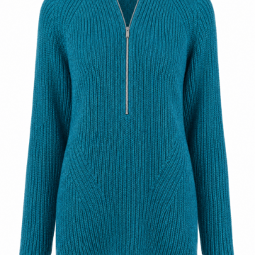 Teal Half-Zip Knit Sweater with V-Neck Collar