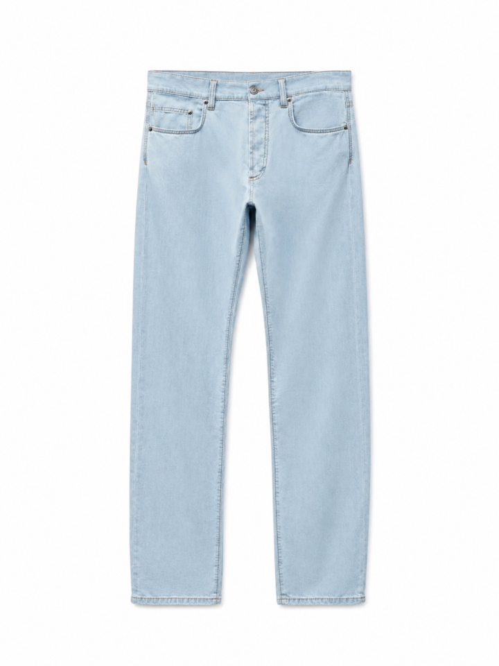 Light Blue Straight Leg Jeans with Classic Five-Pocket Styling