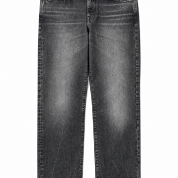 Grey-Black Washed Straight Leg Jeans with Whiskering