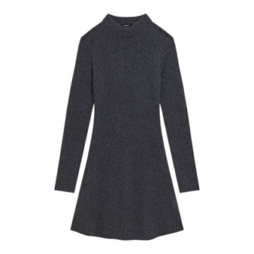 Dark Grey Knit Sweater Dress with A-Line Silhouette