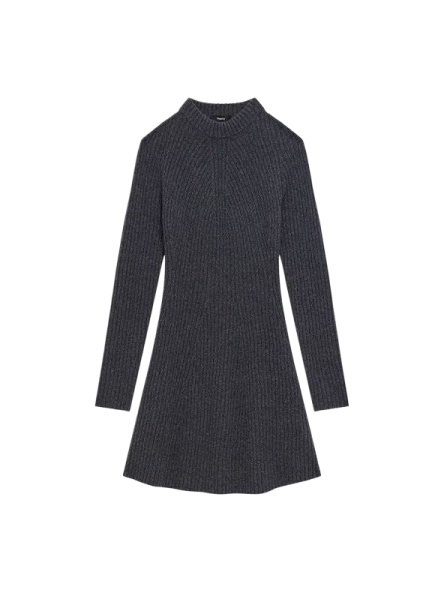 Dark Grey Knit Sweater Dress with A-Line Silhouette